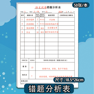 小学生初中生高中生错题分析表适合语文数学英语物理化学政史地等全科目分析表错题失分题分析原因解决方案