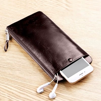 Cracked Wolf Ví nam dài mềm da Túi xách nam Leather Zipper Lớp đầu tiên Da mỏng Điện thoại di động Case Hand Túi nam - Ví tiền bóp nam