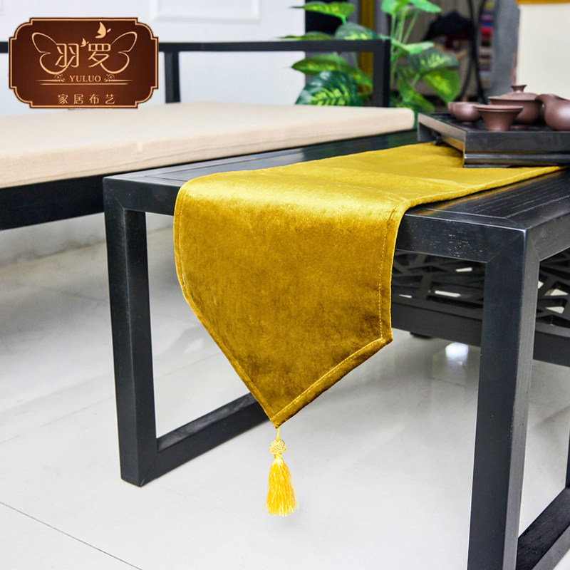 羽罗 金色新中式桌旗轻奢红木茶几旗北欧现代简约电视柜餐桌桌旗,居家布艺,桌旗,淘宝优惠券,粉丝福利购,淘宝优惠卷