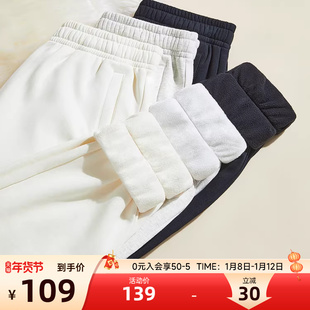 安踏女裤加绒运动长裤宽松束口加厚保暖休闲裤直筒卫裤美式裤子女
