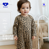 套头哈衣爬服 衣服婴幼儿长袖 考拉蒂尔 宝宝豹纹连体衣婴幼儿秋装