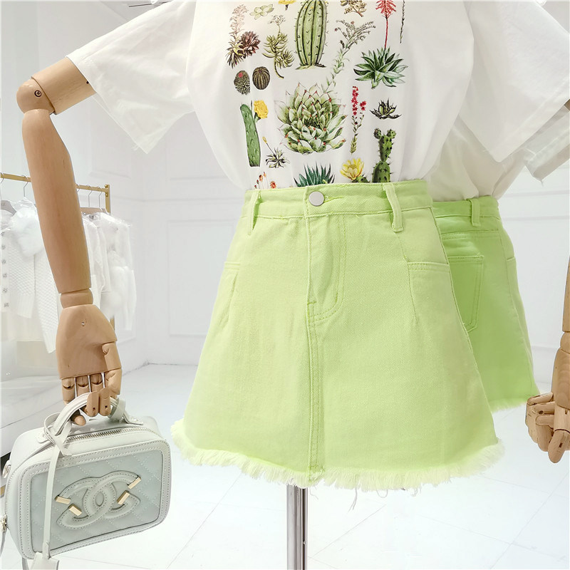 时尚毛边水洗牛仔裙裤女2019夏季新款韩版学生高腰修身糖果色短裤|ruв категории Женская одежда, юбка - от Buy2taobao.com для оказания профессиональной услуги покупки агента Taobao