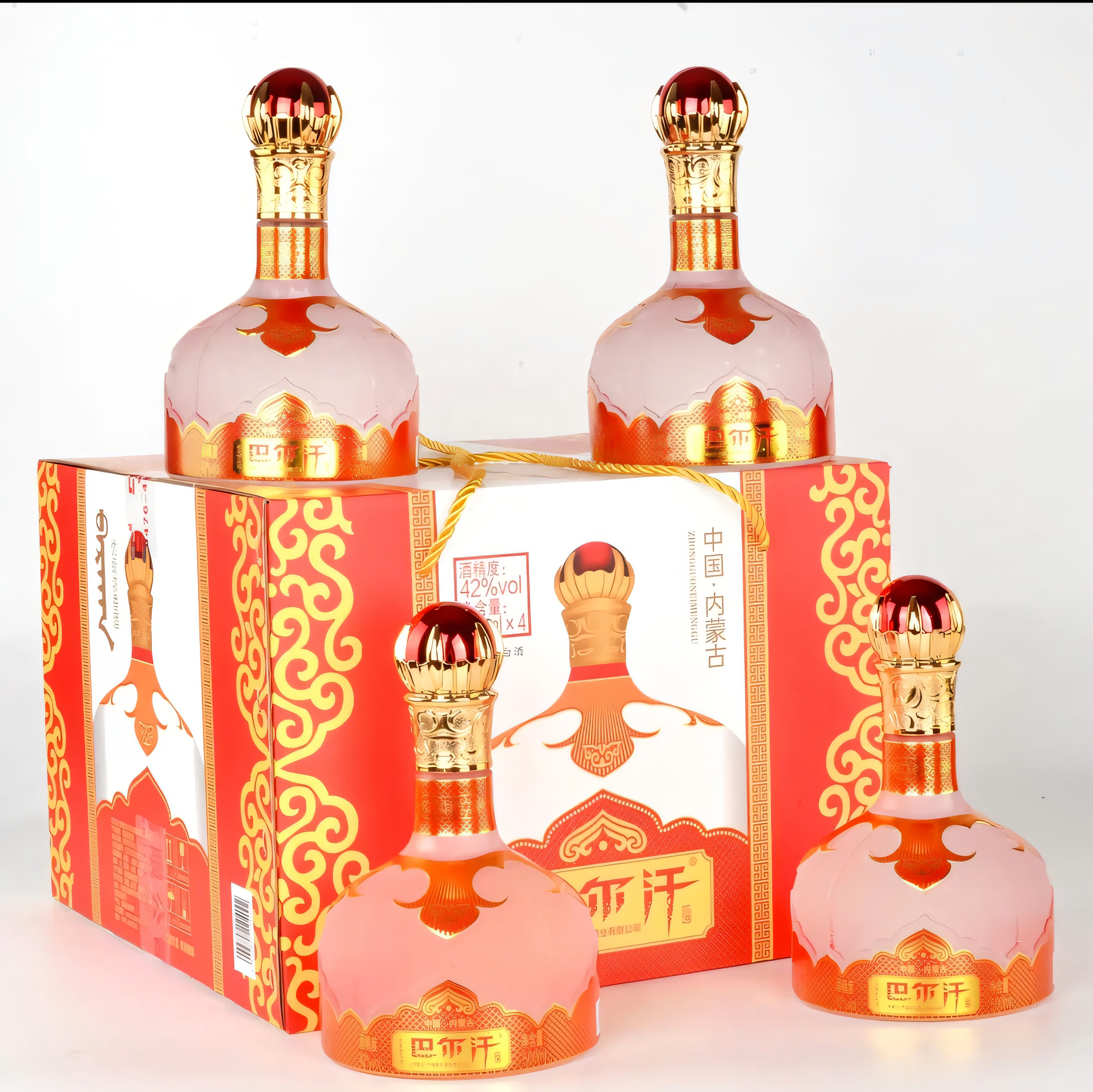 红色4瓶巴尔汗42度52度优级浓香型古法酿造纯粮工艺礼品白酒