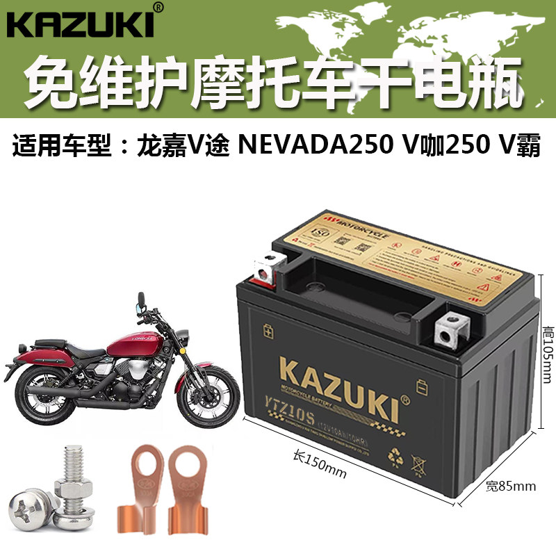 适用龙嘉V途250摩托车电瓶蓄电池12V10A免维护干电瓶免加水12V10A