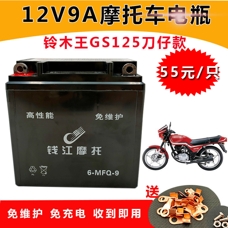 适用摩托车12V9A免维护干电瓶全新GS铃木王太子125骑士150干电池