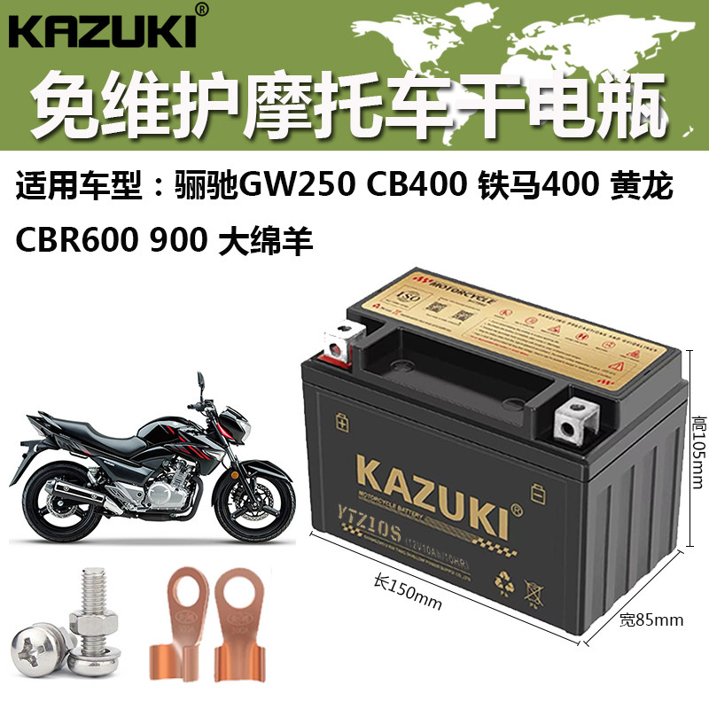 铃木骊驰GW250/DL250/GSX250/天浪400蓄电池摩托车电瓶12V10A通用