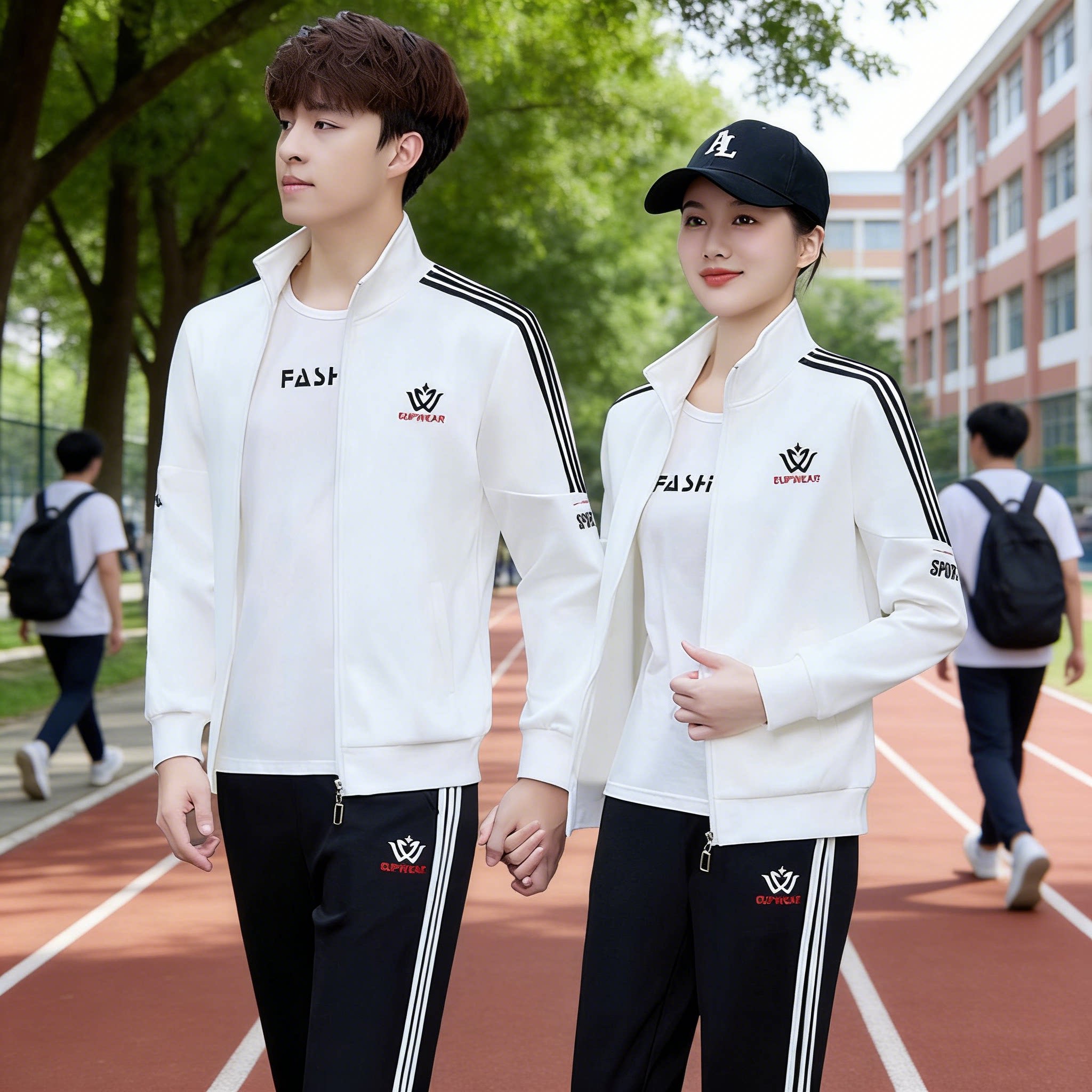 情侣运动套装2026春季新款男女同款时尚高级感立领开衫卫衣三件套