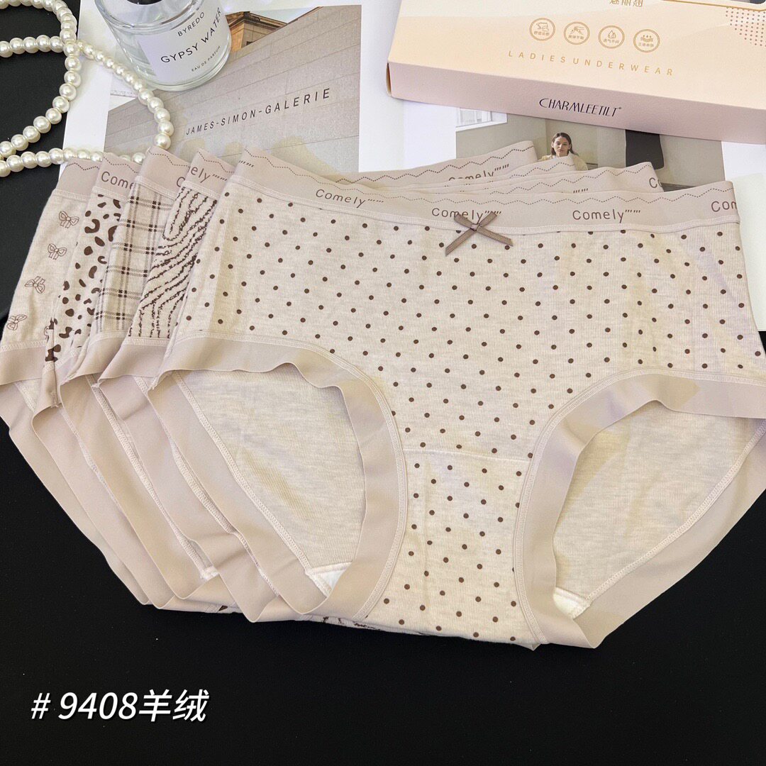 魅力翘9408冬季女士内裤暖暖棉羊绒感中腰包臀透气三角裤蚕丝内裆