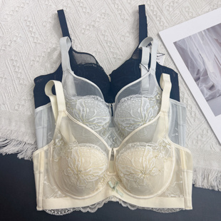 大胸显小0.3cm芒果杯软钢圈聚拢上托防外扩蕾丝文胸内衣女 春夏款