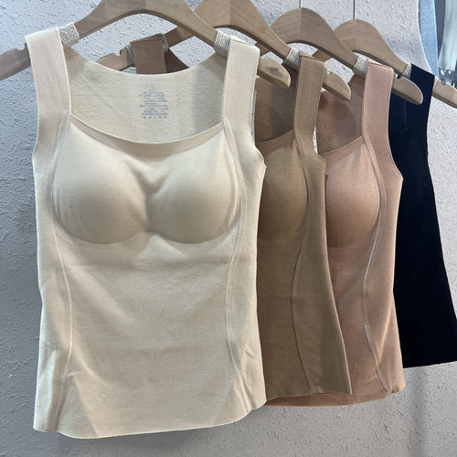 2025冬新款山羊绒蚕丝无痕小方领免穿文胸上托聚拢女士保暖背心