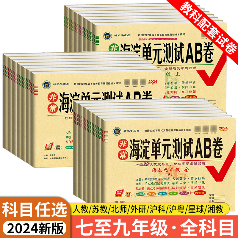 2024新版神龙牛皮卷非常海淀单元测试AB卷七至九年级·全科目人教苏教北师外研沪科沪粤星球湘教基础知识达标测试重点难点过关测试-封面