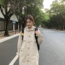 风衣女韩版宽松学生秋冬小个子花边娃娃领2019新款休闲气质外套潮
