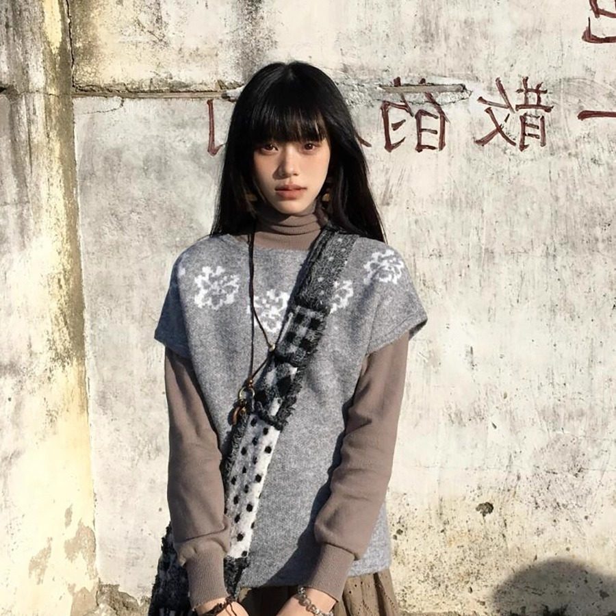 「现货」花朵针织衫女秋冬季复古灰色套头内搭马甲女加厚背心,女装/女士精品,背心吊带,淘宝优惠券,粉丝福利购,淘宝优惠卷