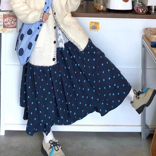 「现货」「波点城堡」绒感波点印花蛋糕裙 大摆宽松双层半身裙