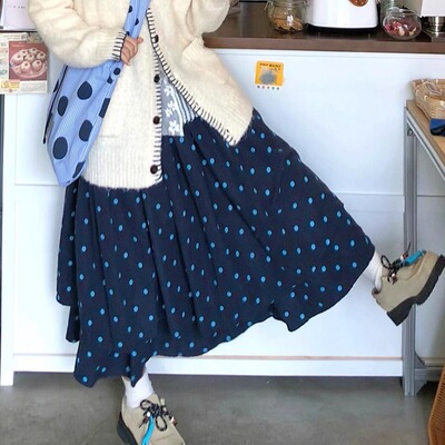 「现货」「波点城堡」绒感波点印花蛋糕裙 大摆宽松双层半身裙