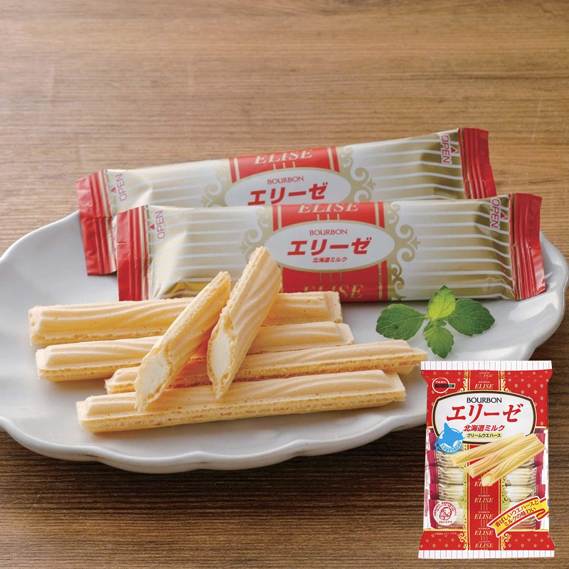 日本进口bourbon北海道牛奶香浓威化饼棒57.6克