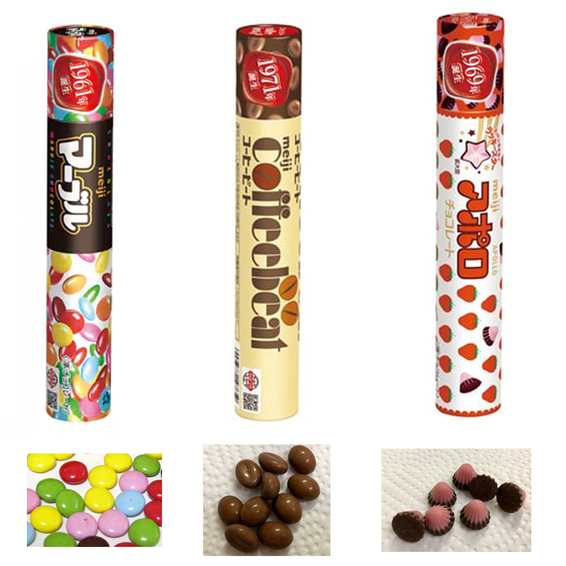 日本进口meiji咖啡豆五彩缤纷巧克力豆草莓阿波罗罐装