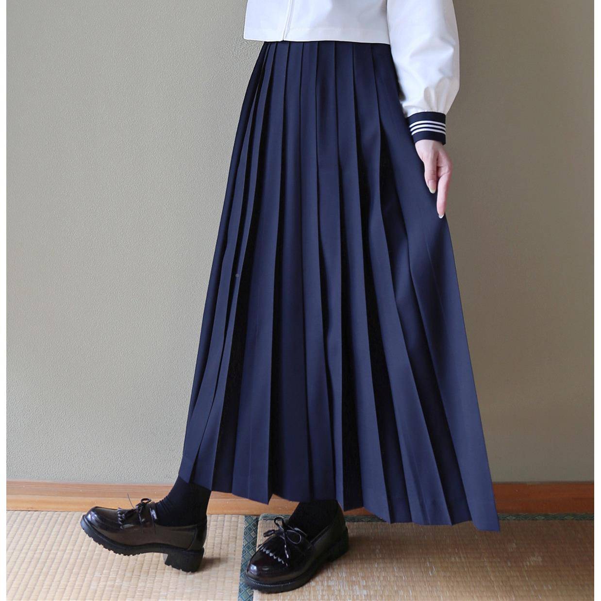 J【SwlalowjkK】家 春夏秋季百绀IHY色、黑色制服不良褶裙24褶