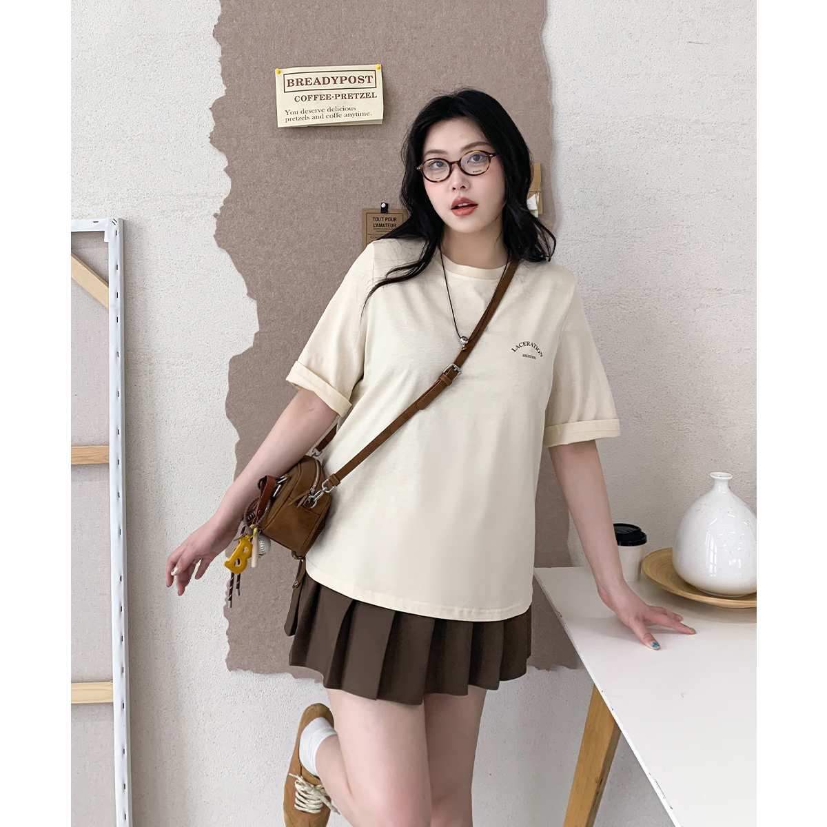 CV大码女装撞色字母印花圆领T恤
