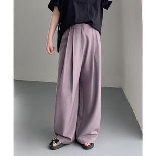 女装 阔腿拖地长裤 春夏新款 裤 胖mm 松紧腰压褶垂感直筒西装 CV大码