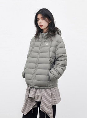 CV大码女装冬季新款无胆防绒刺绣连帽排骨羽绒服女90白鸭绒胖妹mm