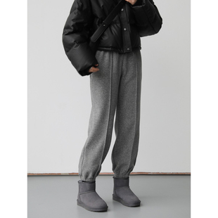 冬九分休闲裤 街头高腰抽绳束脚加绒运动卫裤 胖mm显瘦@ 女装 CV大码