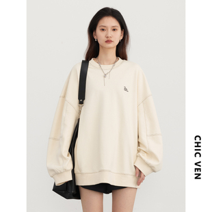 街头休闲宽松字母刺绣撞色绗线长袖 CV大码 新款 秋季 卫衣胖mm 女装