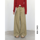 女装 弯刀裤 秋季 全棉做旧分割牛仔裤 CV大码 长裤 新款 休闲工装 胖MM