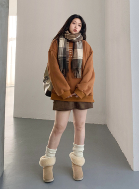 CV大码女装 圆领加绒字母睫毛绣刺绣连帽卫衣女2025秋冬胖MM显瘦