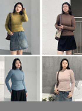 CV大码女装秋季BI入5色可选打底衫亲肤柔软半高领堆堆袖上衣女胖m