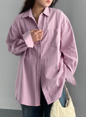 CV大码女装春款宽松遮肉粉色衬衫女冷淡高级感胖mm显瘦长袖衬衣女
