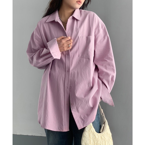 宽松遮肉粉色衬衫女长袖衬衣