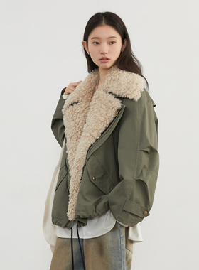 CHICVEN大码女装 2025冬款复古巴恩风毛领机车棉服保暖夹克外套女