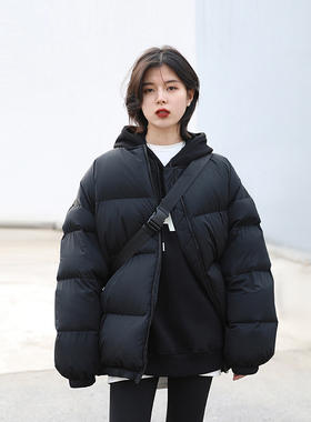 CV大码女装 街头风休闲黑色90白鸭绒羽绒服女冬季加厚保暖面包服