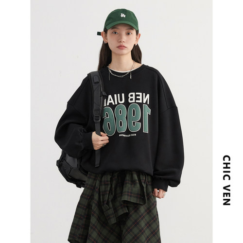 圆领字母印花卫衣宽松大廓形上衣