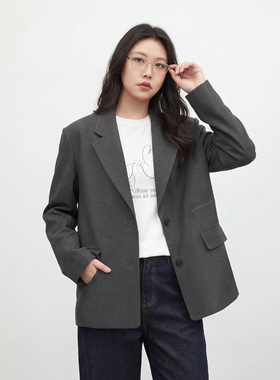 CV大码女装春款设计感蝴蝶结压花西装外套质感灰色休闲西装女胖mm
