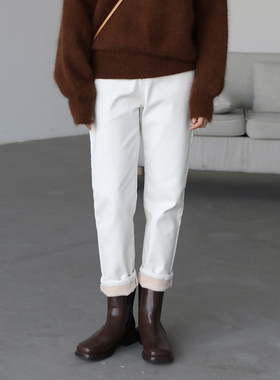 CV大码女装 黑科技三防加绒锥形裤女白色九分牛仔裤冬季新款裤子