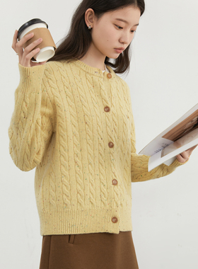 CV大码女装 冬季新款美丽奴荃羊毛针织开衫粗麻花彩点毛衣胖MM女