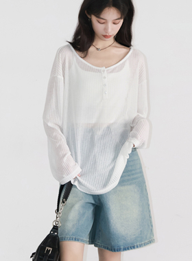 CV大码女装 25夏季新款松弛感微透圆领罩衫上衣宽松防晒T恤女胖mm