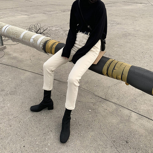 CV大码女装 2025秋冬复古chic显瘦磨毛加厚牛仔裤修身九分裤子女