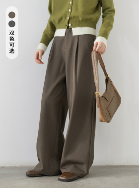 CV大码女装 2026春季新款松弛感压褶西装裤直筒阔腿长裤女胖妹mm
