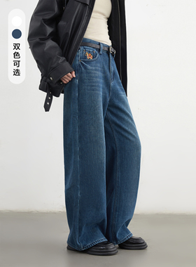 CHICVEN冬季新品高腰直筒小马刺绣加绒加厚牛仔裤保暖长裤女胖mm