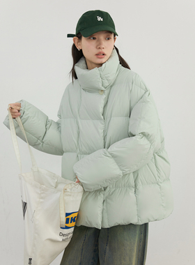 CV大码女装 冬季新款微胖穿搭立领短款磁扣云朵羽绒服肯豆风外套