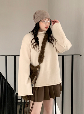 CV大码女装 冬季新款韩版纯色高领卷边毛衣软糯内搭针织衫胖MM女