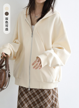 CV大码女装春季新款廓形感连帽卫衣开衫休闲双拉链帽衫外套女胖mm