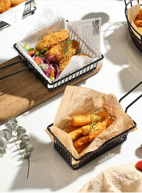 美式创意不锈钢薯条专用篮炸鸡翅大炸篮油炸食品小吃盘铁艺小吃筐