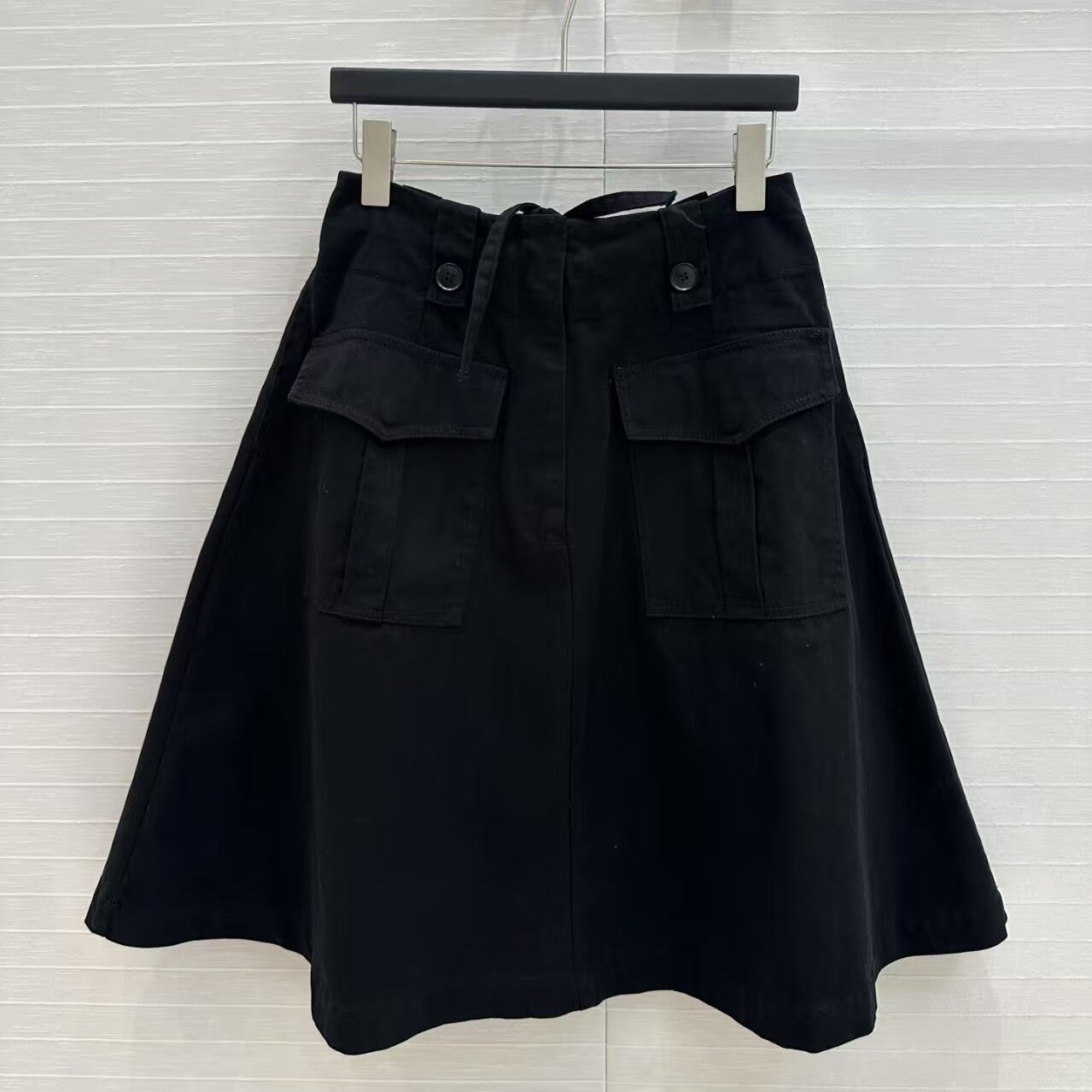 深圳南油定染人字纹洗水牛仔纯棉抽绳可调节中腰摆工装口袋半身裙