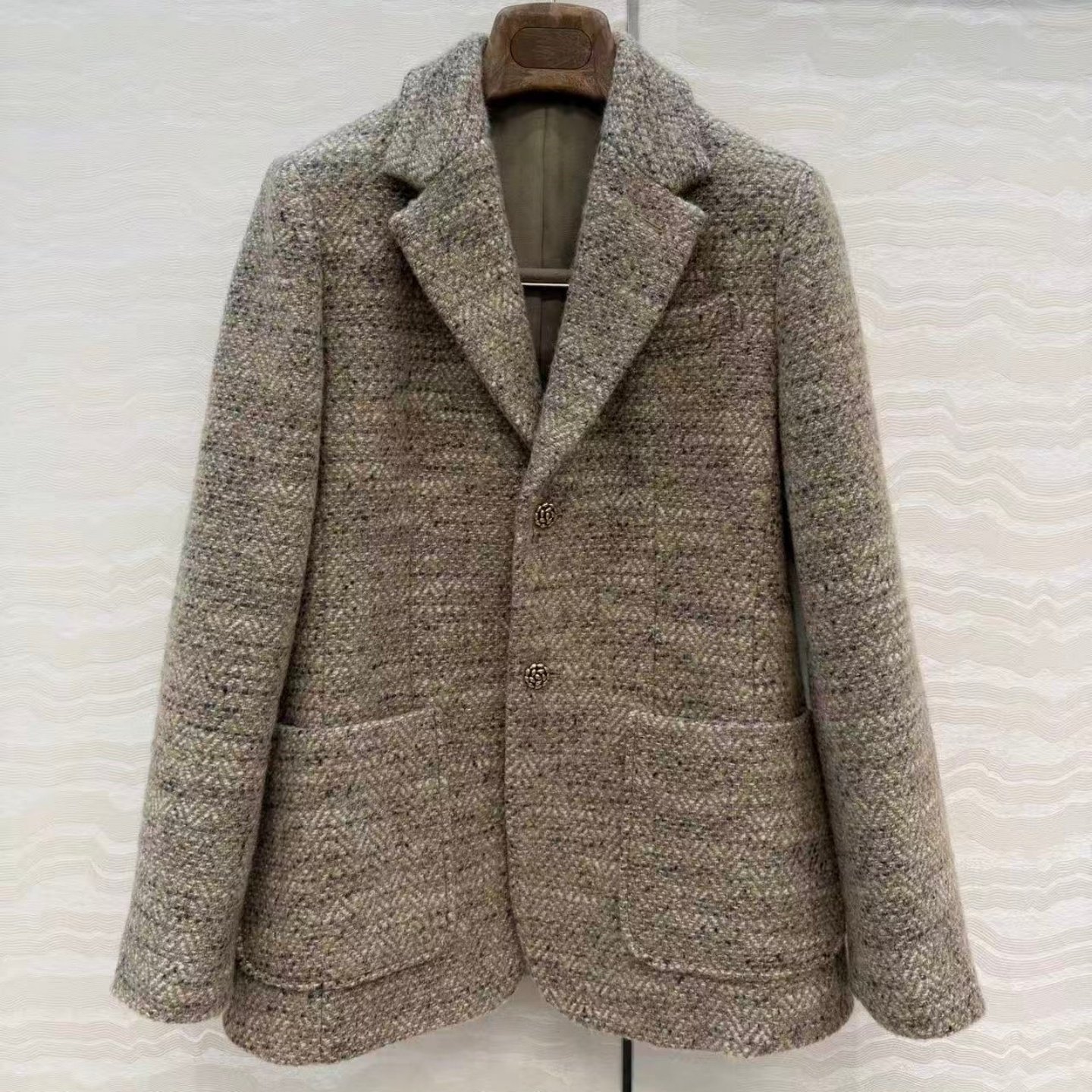 深圳南油定制进口羊毛编织花呢单排金属扣高腰修身西装外套上衣女,女装/女士精品,西装,淘宝优惠券,粉丝福利购,淘宝优惠卷