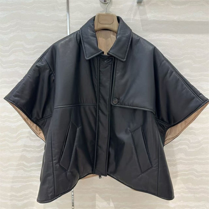日系落肩宽松版型慵懒进口绵羊皮廓形夹克披风斗篷棉服外套上衣女
