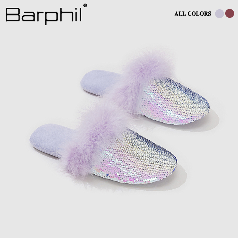 Barphil拖鞋女款冬季2025新款居家毛绒保暖毛毛拖防滑室内棉拖